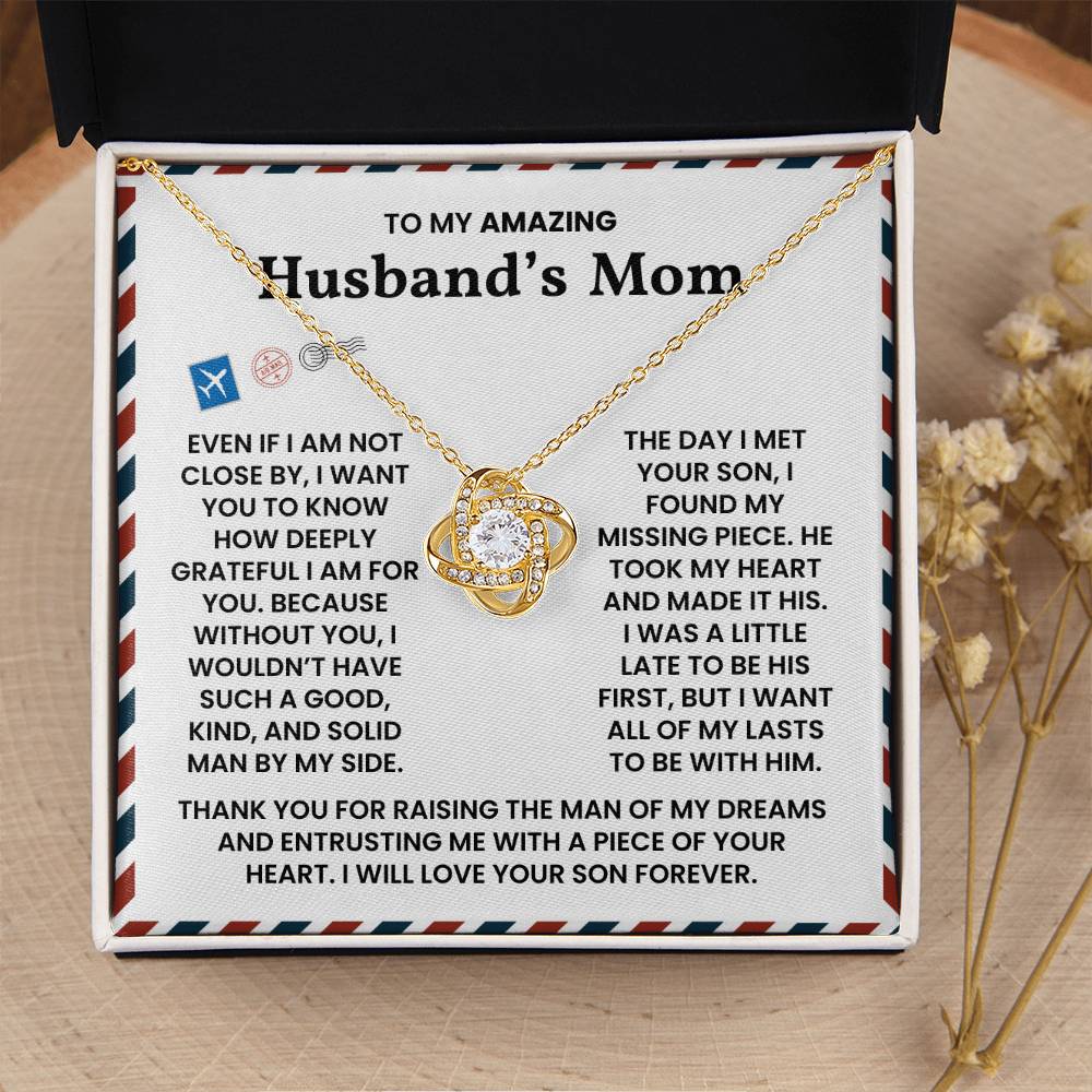 To My Amazing Husband's Mom-Loveknot Necklace- Even If I Am Not Close By