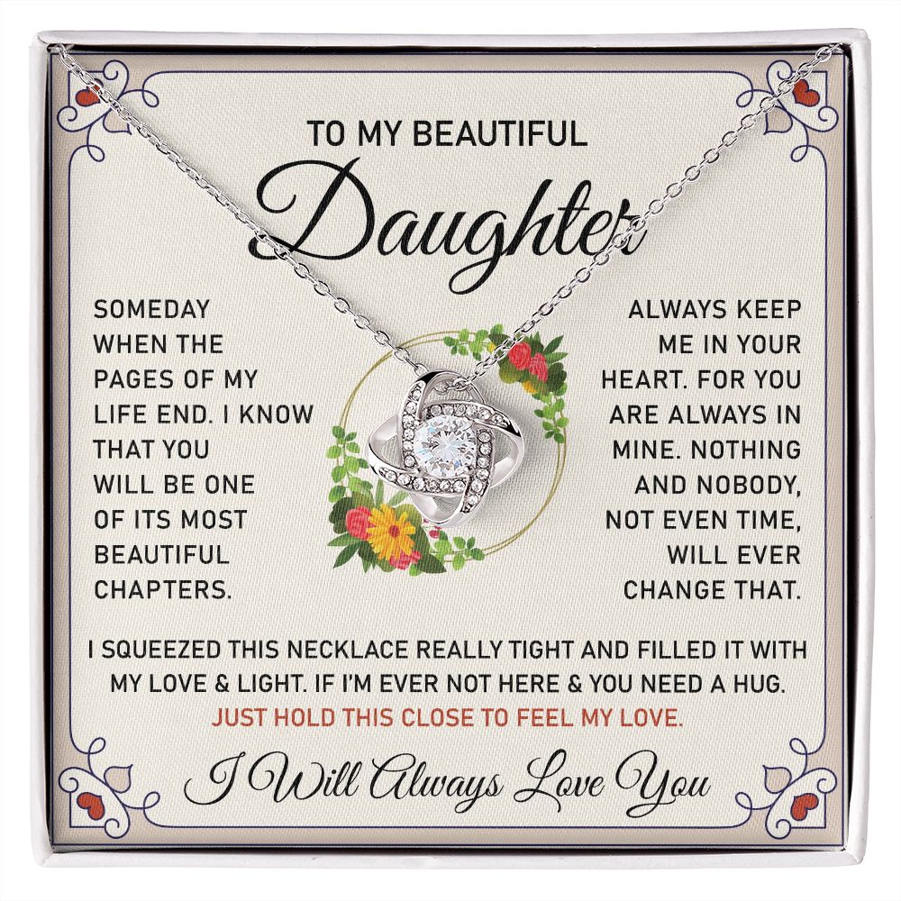 To My Daughter- Stainless Steel Loveknot Necklace-14K White Gold Finish
