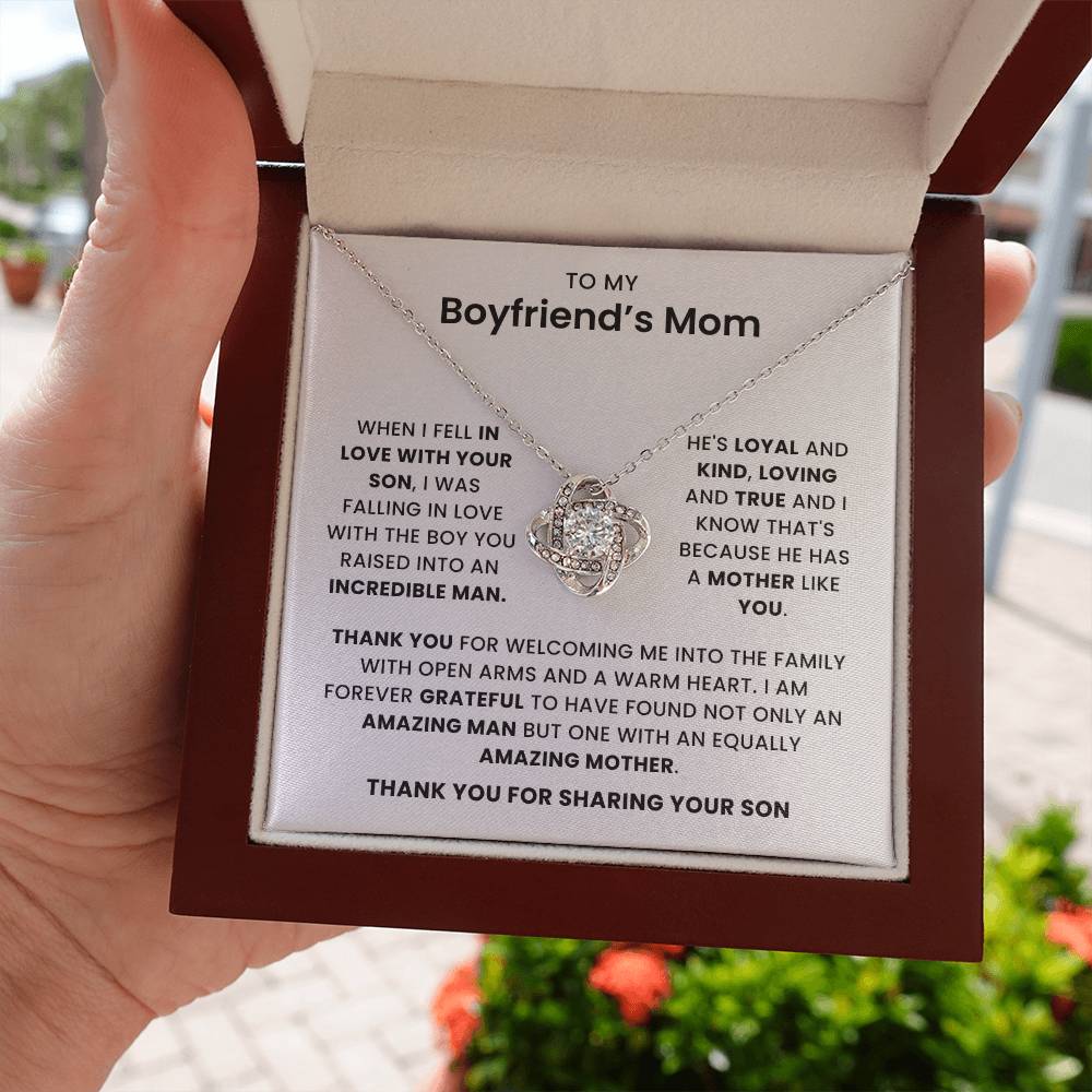To My Boyfriensd's Mom- Loveknot Necklace-Thank You For Sharing Your Son