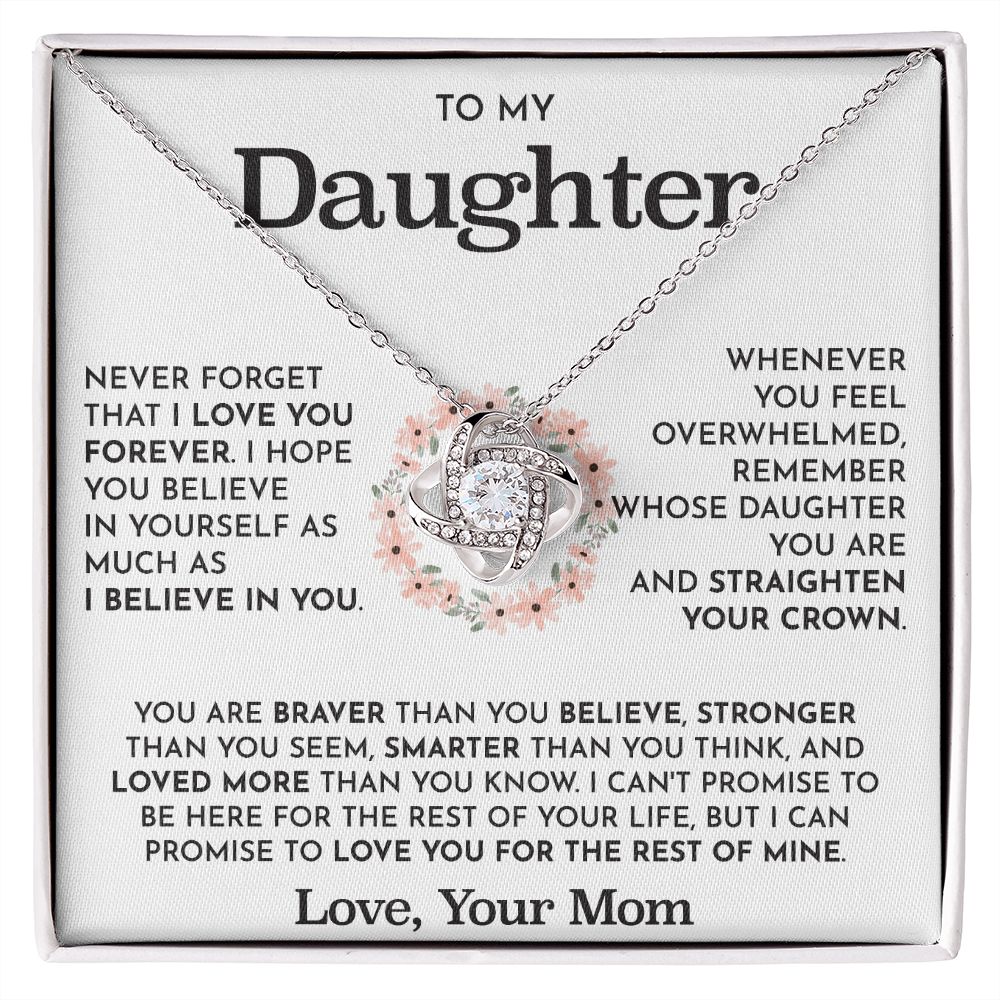 To My Daughter- 14K White Gold Polised Loveknot Necklace
