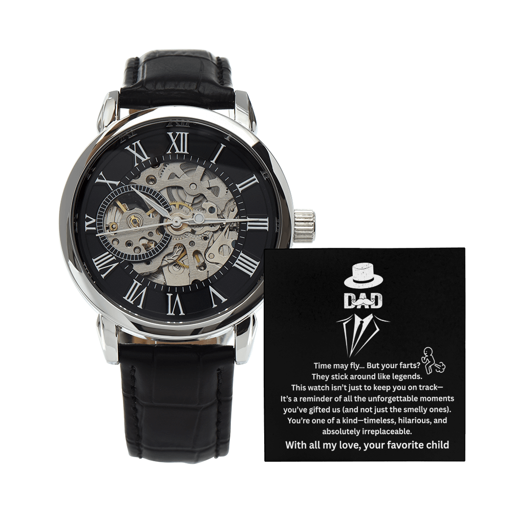 Funny Fathers Day Message Card with Watch - Men's Openwork Watch