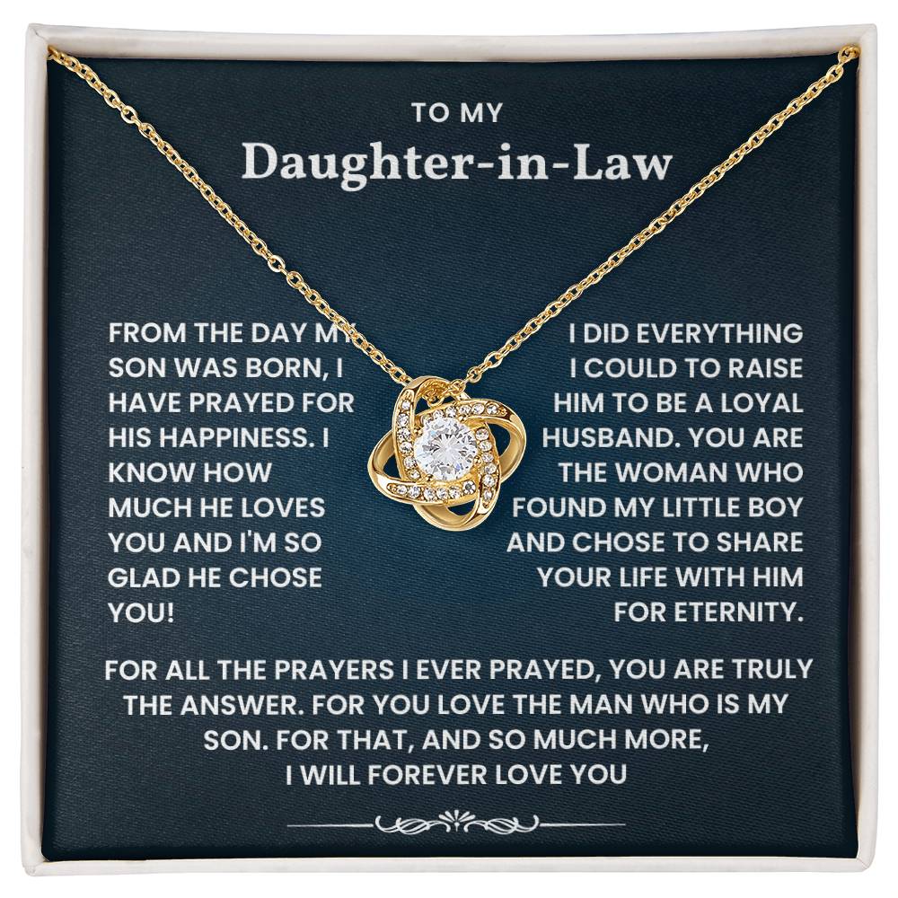 To My Daughter-In-Law- Loveknot Necklace-For All That Prayers