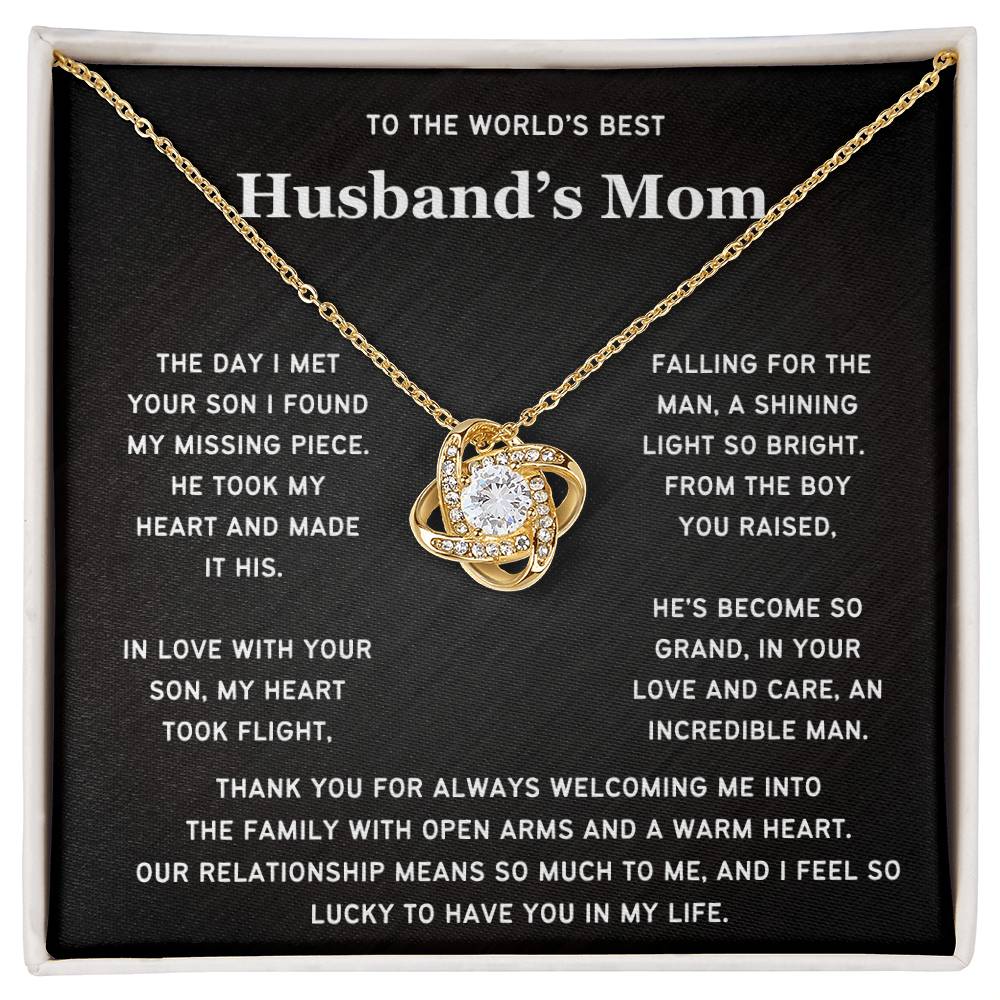 To The World's Best Husband's Mom-Loveknot Necklace- Lucky To Have You