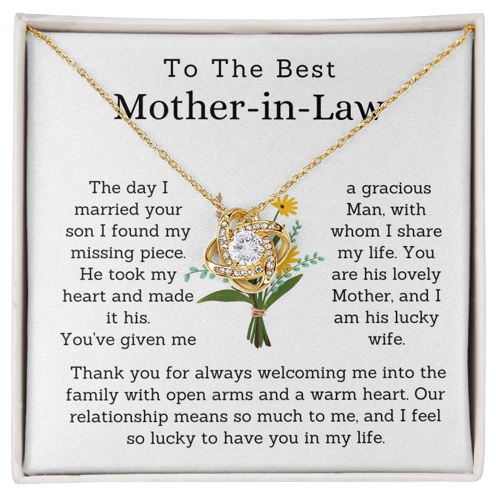 To The Best Mother-In Law-Loveknot Necklace-He Took My Heart And Made It His