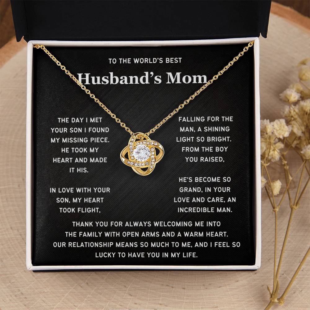 To The World's Best Husband's Mom-Loveknot Necklace- Lucky To Have You