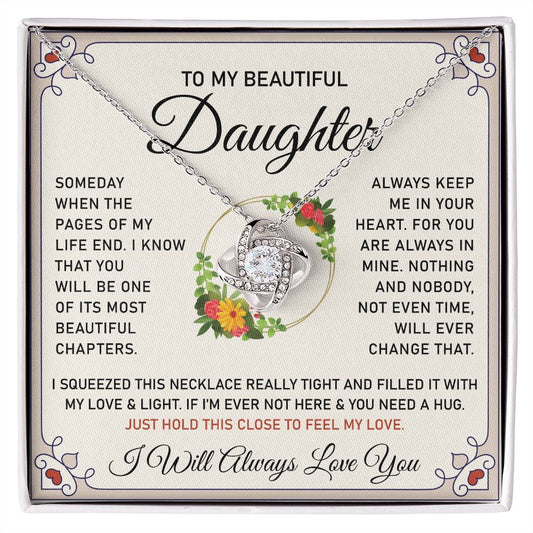 To My Daughter- Stainless Steel Loveknot Necklace-14K White Gold Finish