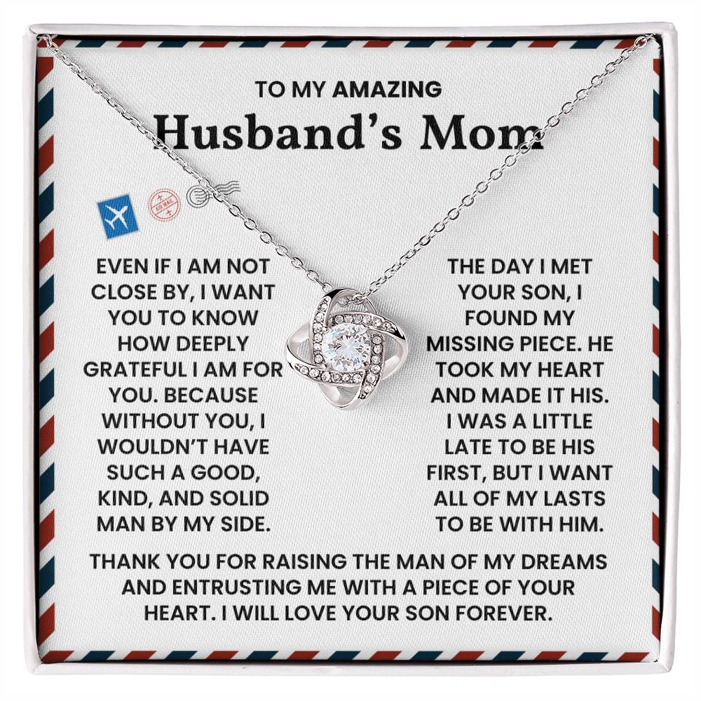 To My Amazing Husband's Mom-Loveknot Necklace- Even If I Am Not Close By