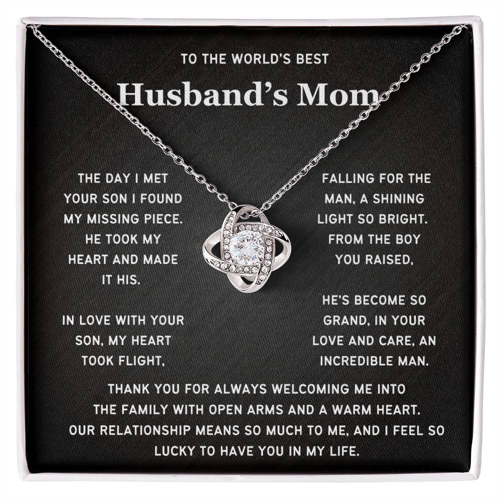 To The World's Best Husband's Mom-Loveknot Necklace- Lucky To Have You