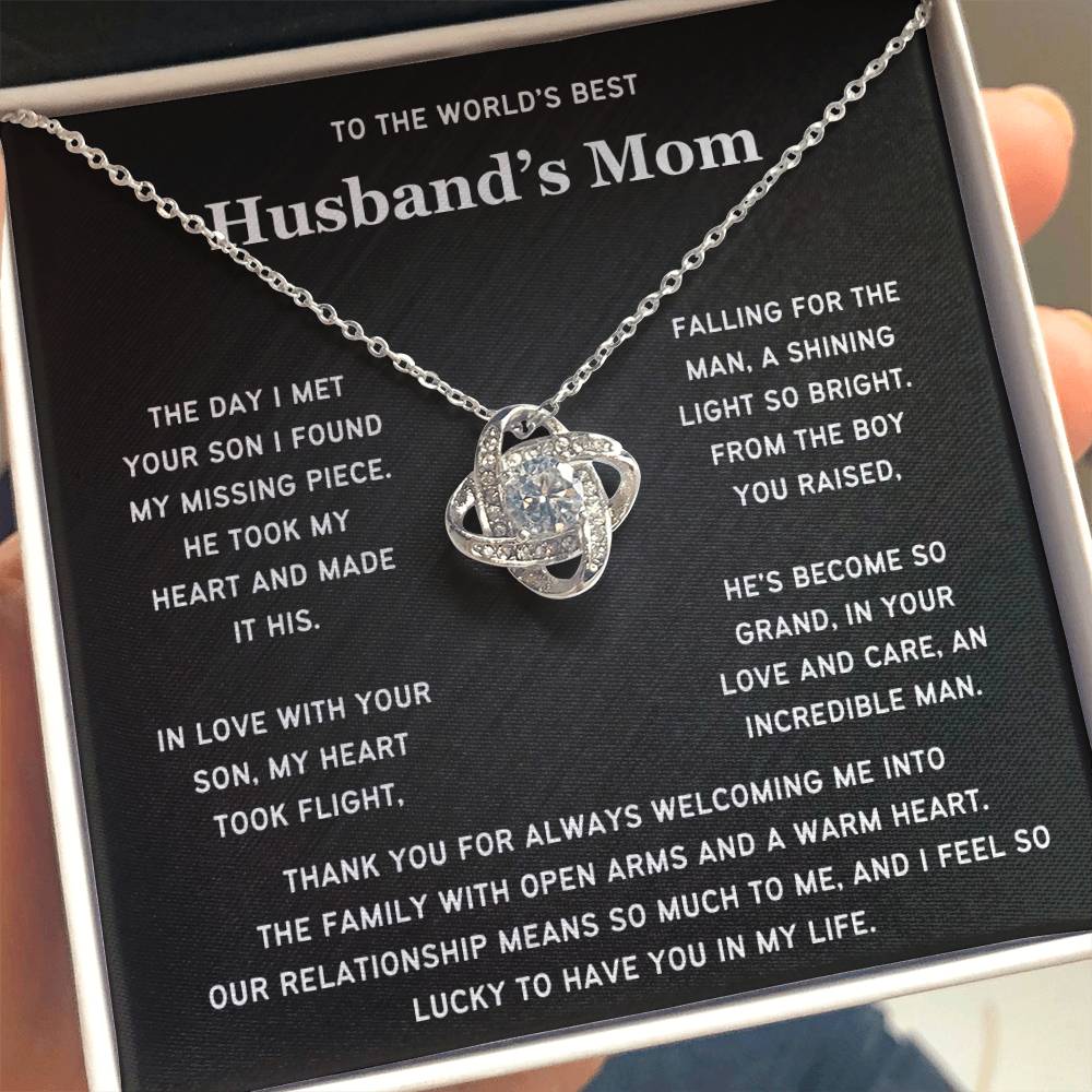 To The World's Best Husband's Mom-Loveknot Necklace- Lucky To Have You