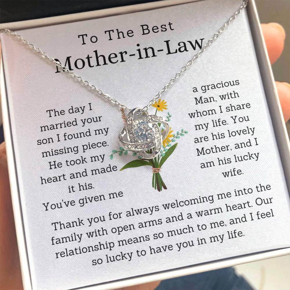 To The Best Mother-In Law-Loveknot Necklace-He Took My Heart And Made It His