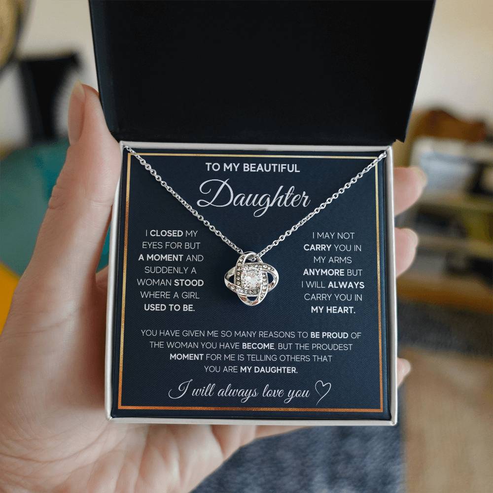 To My Beautiful Daughter-Loveknot Necklace- You Are My Daughter