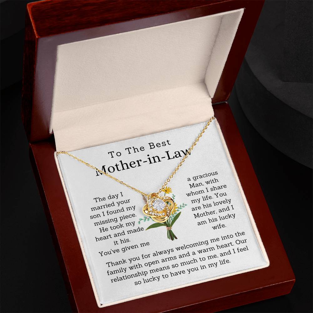 To The Best Mother-In Law-Loveknot Necklace-He Took My Heart And Made It His