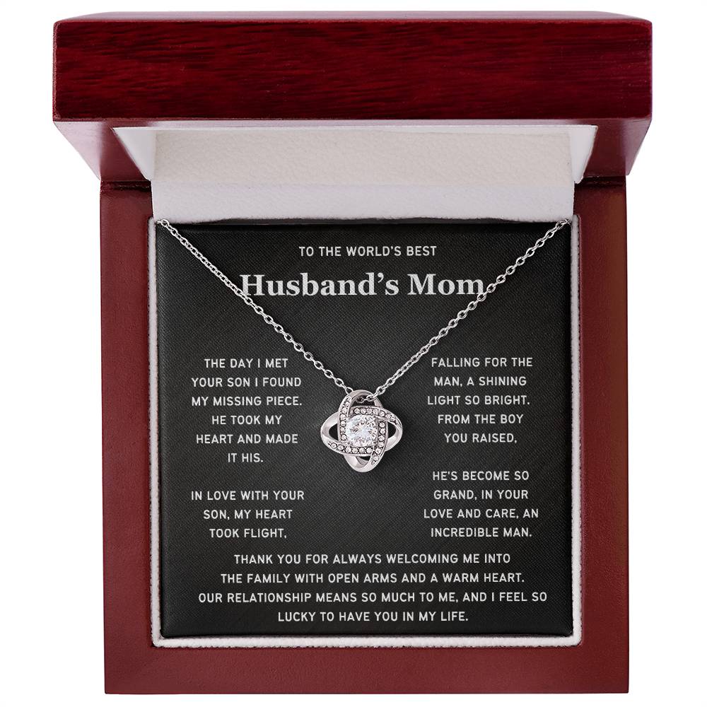 To The World's Best Husband's Mom-Loveknot Necklace- Lucky To Have You