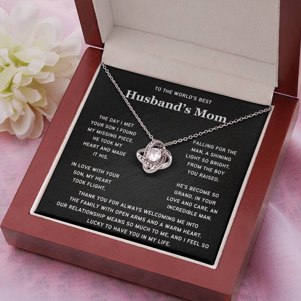 To The World's Best Husband's Mom-Loveknot Necklace- Lucky To Have You