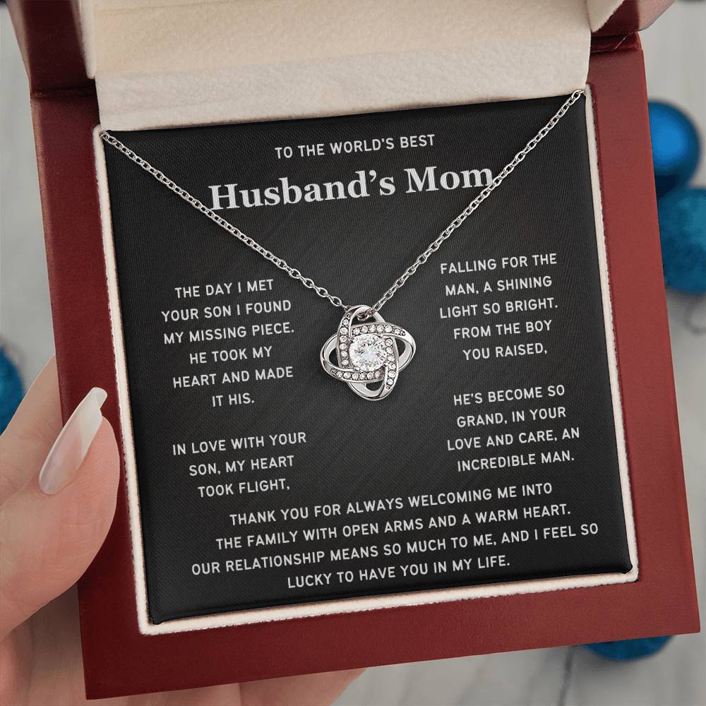 To The World's Best Husband's Mom-Loveknot Necklace- Lucky To Have You