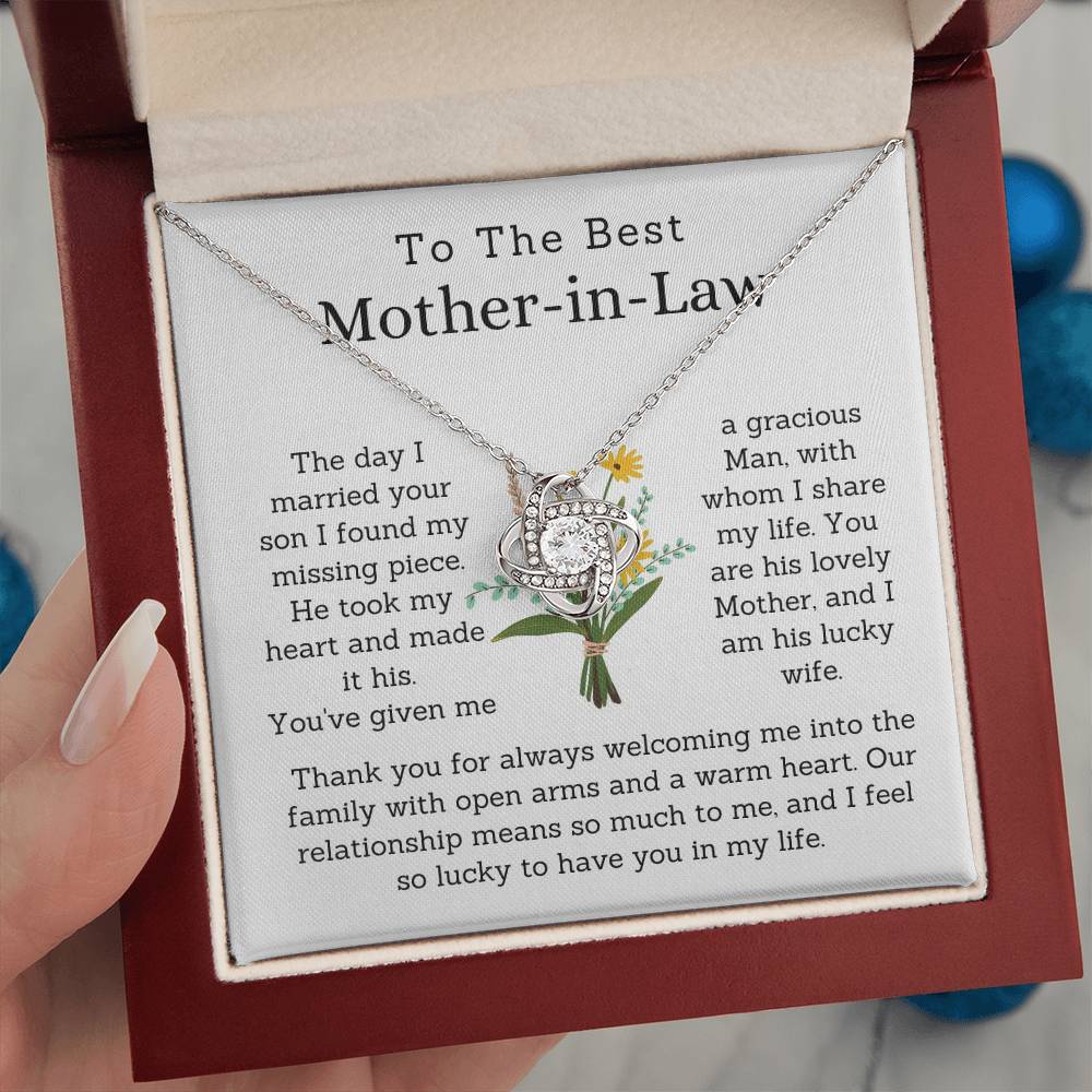 To The Best Mother-In Law-Loveknot Necklace-He Took My Heart And Made It His