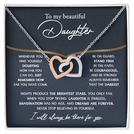 To My Beautiful Daughter- Interlocking Hearts Neckalce