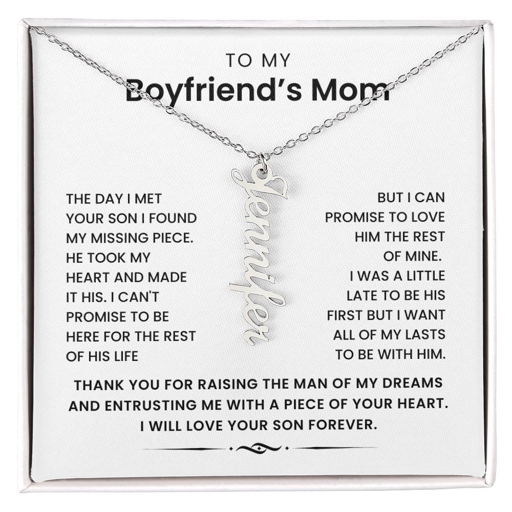 To My Boyfriend's Mom- Personalized Vertical Name Necklace -I Can Promise To Love Him