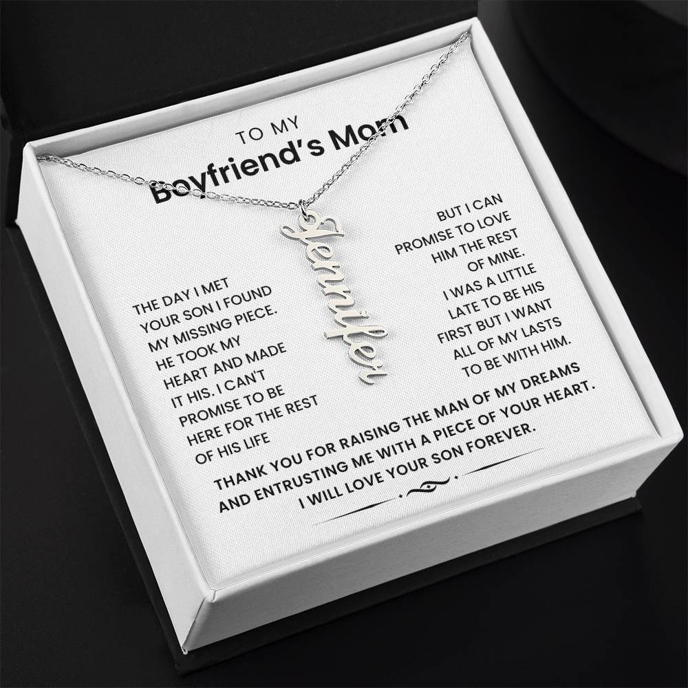 To My Boyfriend's Mom- Personalized Vertical Name Necklace -I Can Promise To Love Him