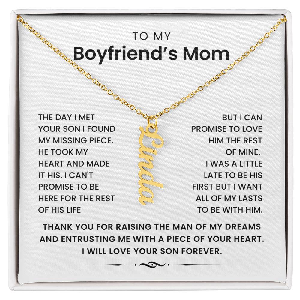 To My Boyfriend's Mom- Personalized Vertical Name Necklace -I Can Promise To Love Him