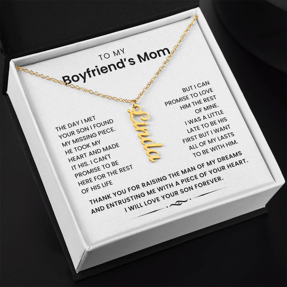 To My Boyfriend's Mom- Personalized Vertical Name Necklace -I Can Promise To Love Him