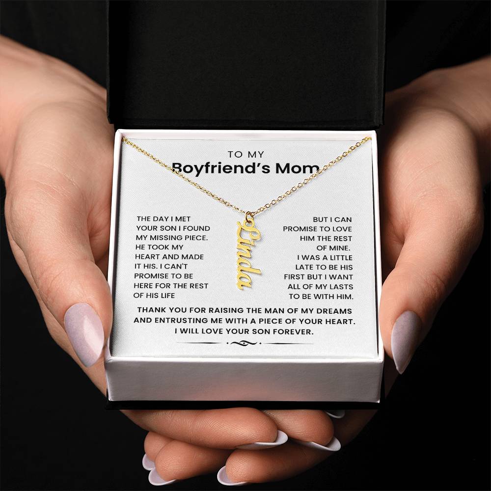 To My Boyfriend's Mom- Personalized Vertical Name Necklace -I Can Promise To Love Him