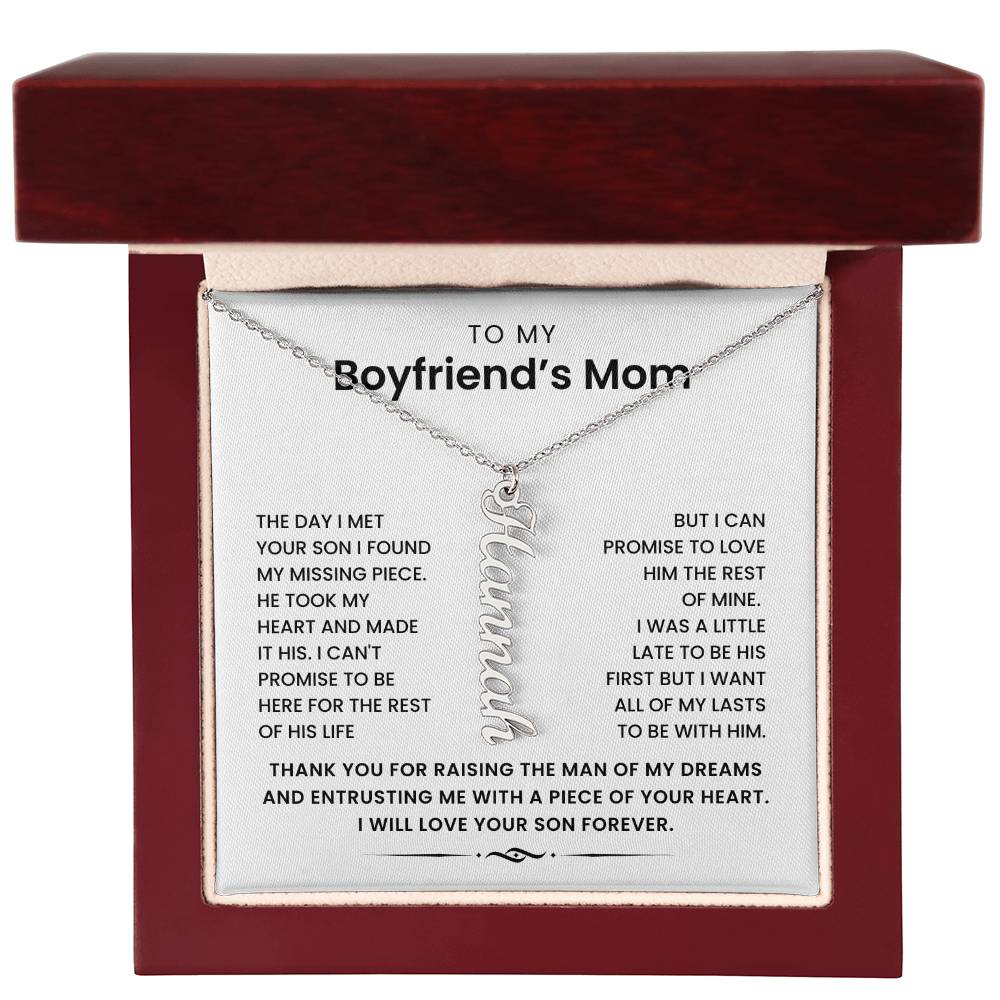 To My Boyfriend's Mom- Personalized Vertical Name Necklace -I Can Promise To Love Him