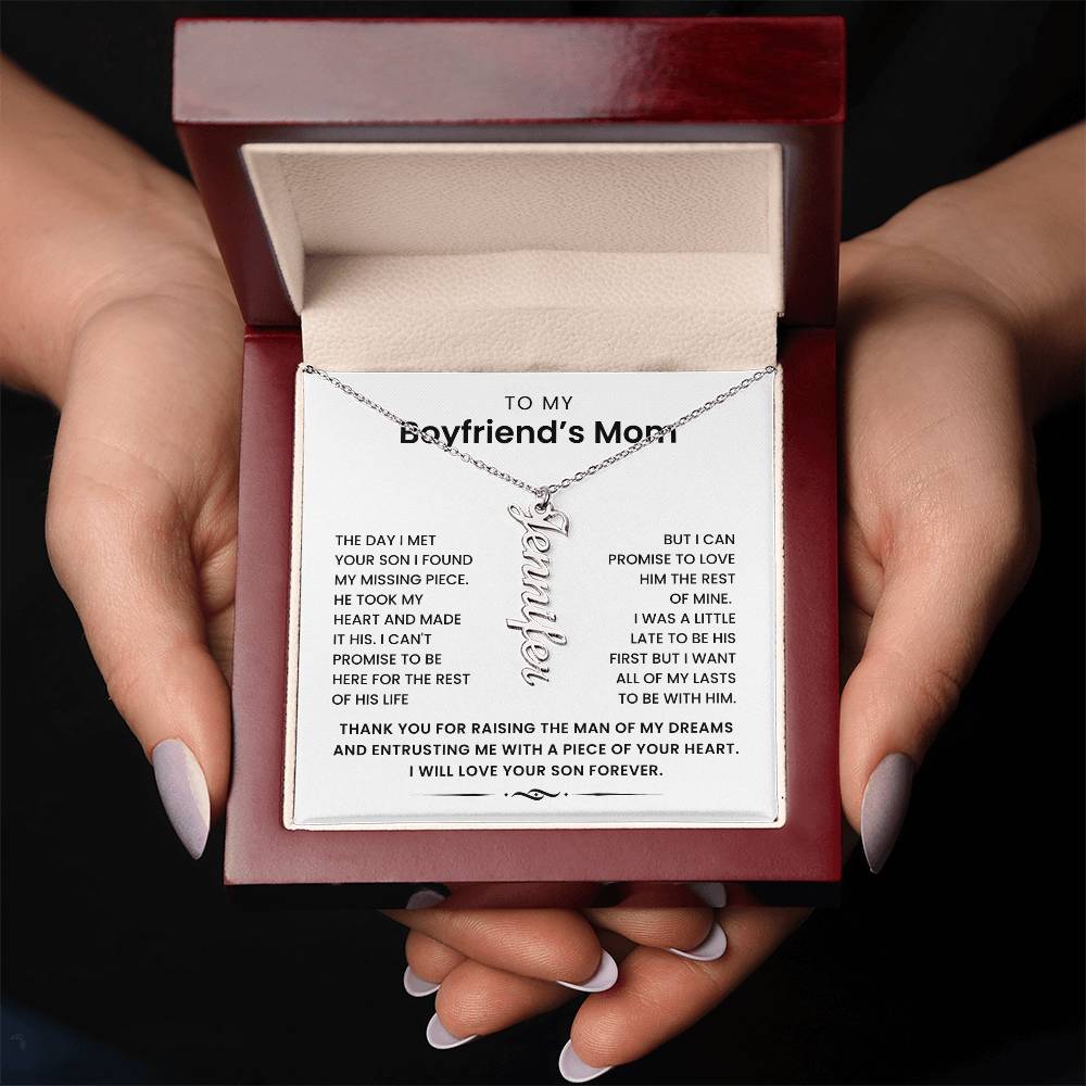 To My Boyfriend's Mom- Personalized Vertical Name Necklace -I Can Promise To Love Him