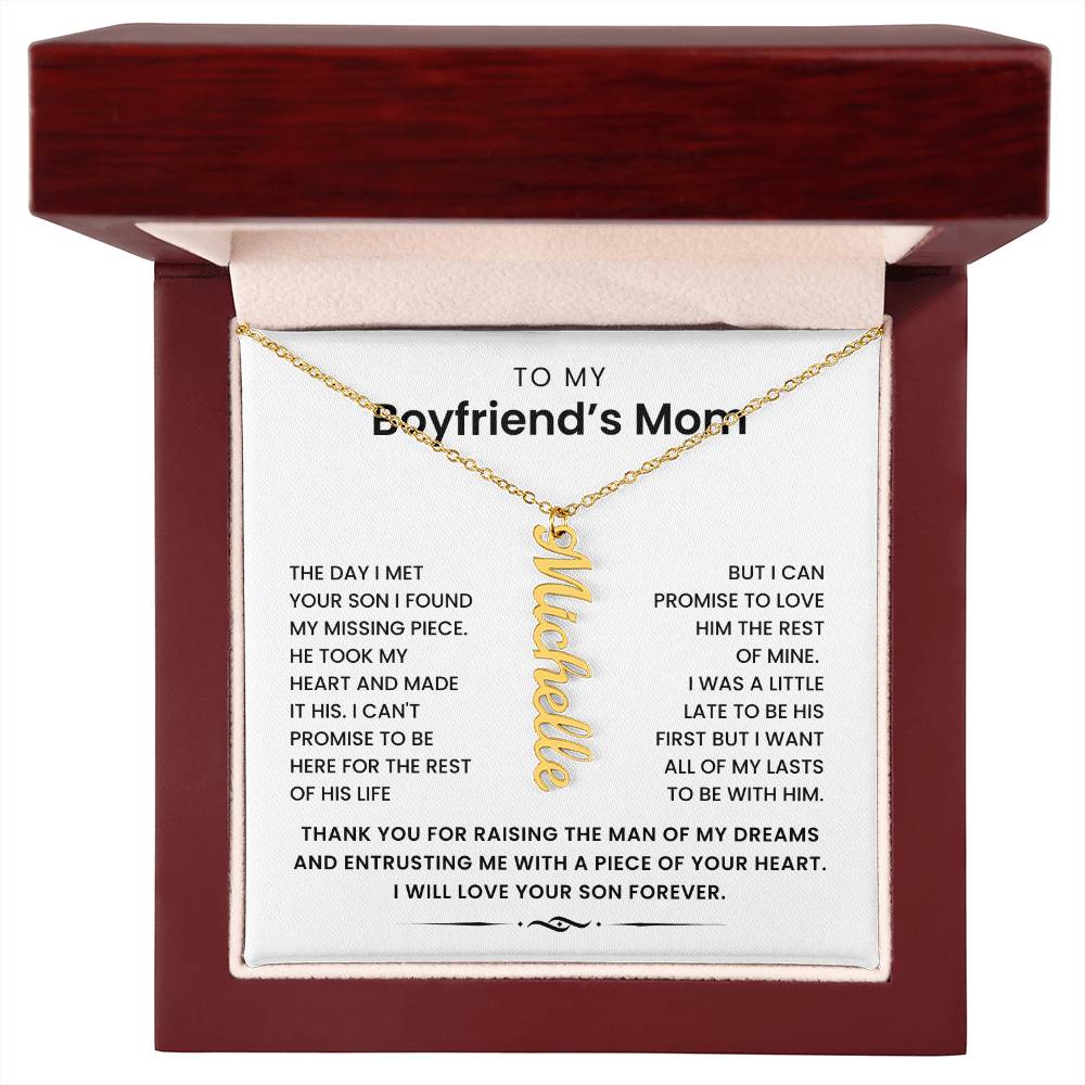 To My Boyfriend's Mom- Personalized Vertical Name Necklace -I Can Promise To Love Him