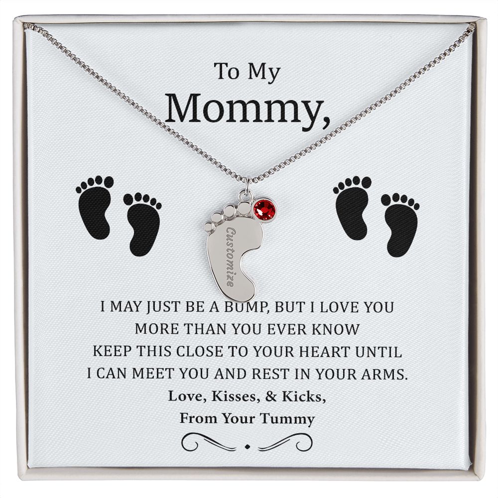 To My Mommy - I Love You More Than You Ever Know - Engraved Baby Footprint with Birthstone