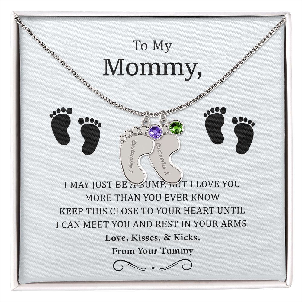 To My Mommy - I Love You More Than You Ever Know - Engraved Baby Footprint with Birthstone