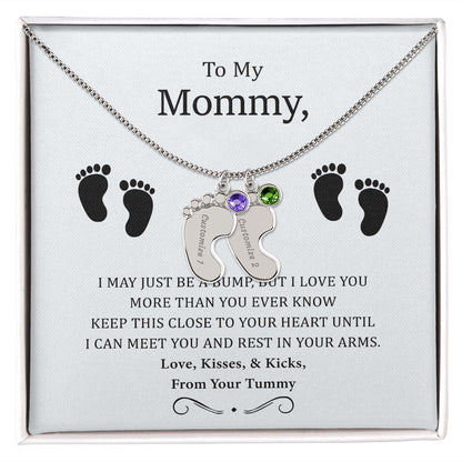 To My Mommy - I Love You More Than You Ever Know - Engraved Baby Footprint with Birthstone