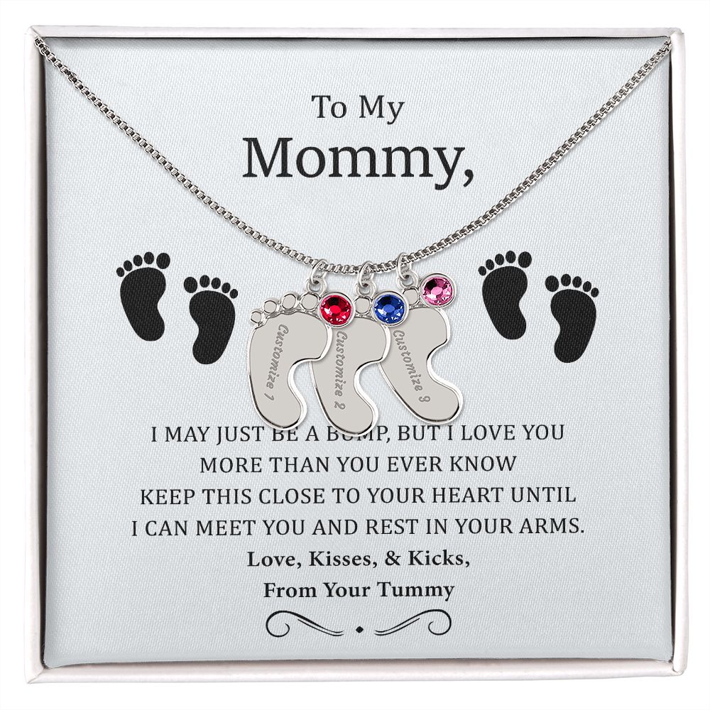 To My Mommy - I Love You More Than You Ever Know - Engraved Baby Footprint with Birthstone