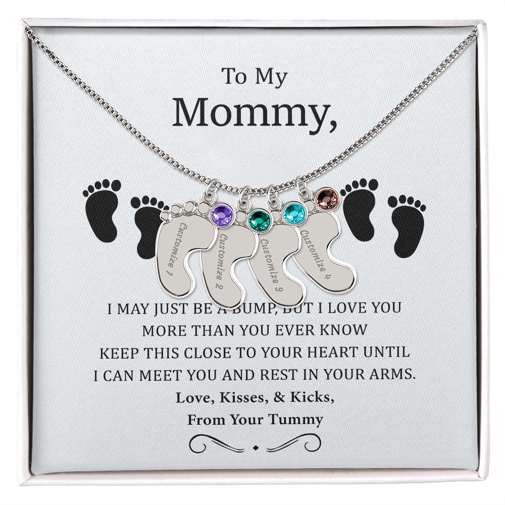 To My Mommy - I Love You More Than You Ever Know - Engraved Baby Footprint with Birthstone