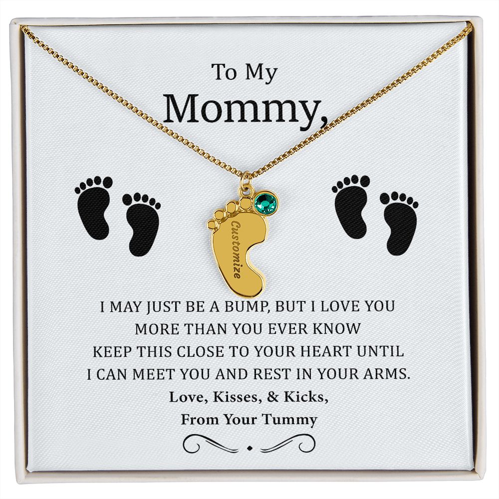 To My Mommy - I Love You More Than You Ever Know - Engraved Baby Footprint with Birthstone