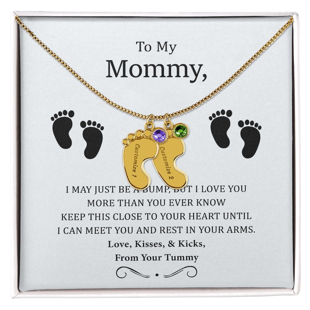 To My Mommy - I Love You More Than You Ever Know - Engraved Baby Footprint with Birthstone