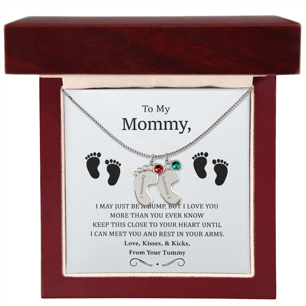 To My Mommy - I Love You More Than You Ever Know - Engraved Baby Footprint with Birthstone