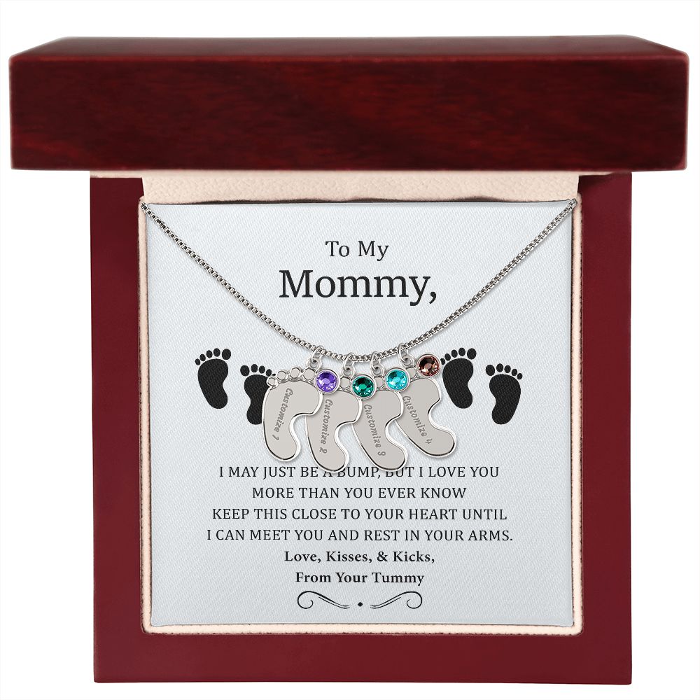 To My Mommy - I Love You More Than You Ever Know - Engraved Baby Footprint with Birthstone