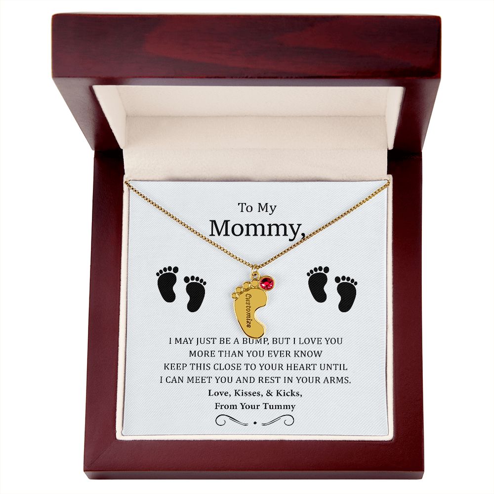 To My Mommy - I Love You More Than You Ever Know - Engraved Baby Footprint with Birthstone