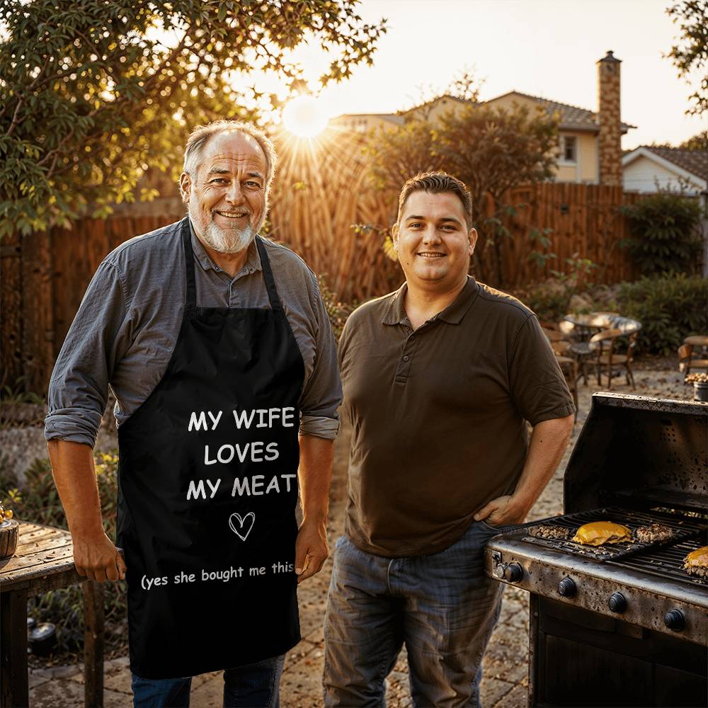 Funny Saying Gift for Husband - My Wife Loves My Meat  - Apron