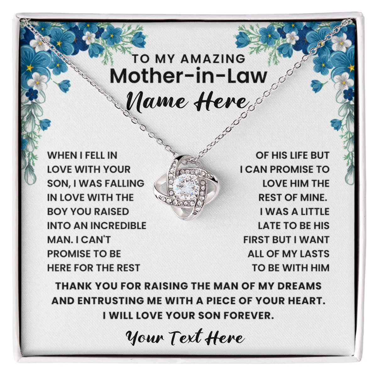 Personalized To My Husband's Mom- Loveknot Necklace Gift Set