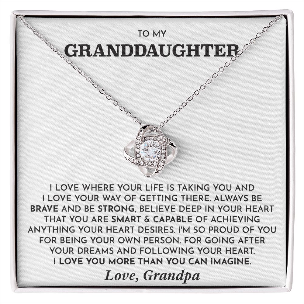 To My Granddaughter-Loveknot Necklace- Always Be Brave