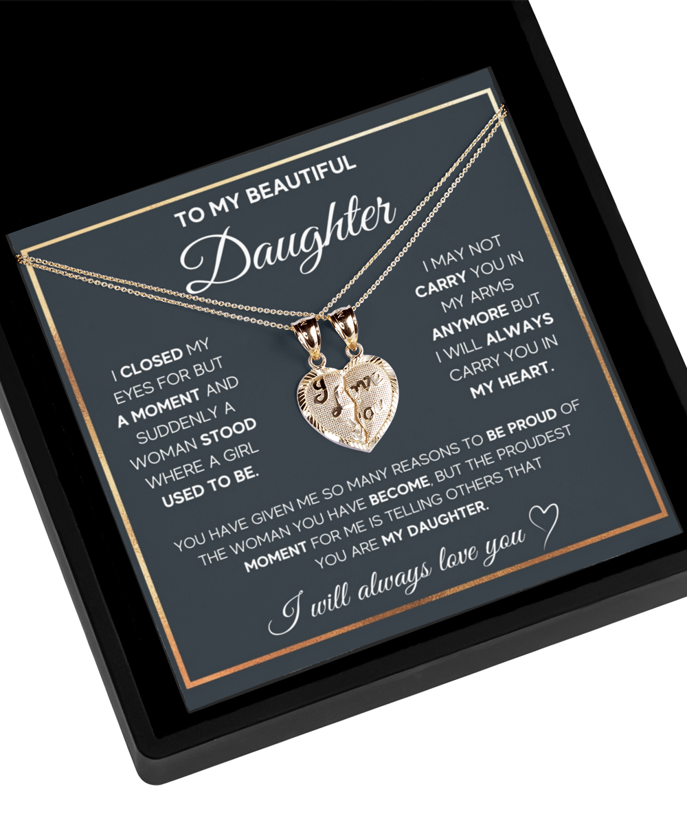 To My Daughter- I Will Always Carry You In My Heart - Breakable Heart Gold Necklace